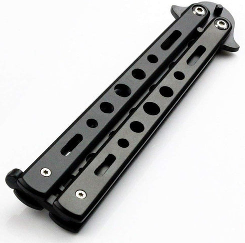 Butterfly Knife Trainer Practice Steel Metal Folding Knife Training Knife Unsharpened Blade (Black)...